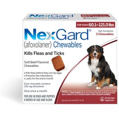 NexGard Chewables for Dogs, 60.1-121 lbs, (Red Box), 3 Chewable Tablets (3-mos. supply)