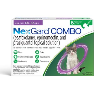 NexGard COMBO Topical for Cats, 1.8-5.5lbs (Purple Box), 6 Doses (6-mos. supply)