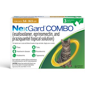 NexGard COMBO Topical for Cats, 5.6-16.5 lbs. (Yellow Box), 3 Doses (3-mos. supply)