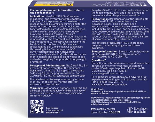Show full view: NexGard PLUS Chewables for Dogs, 17.1-33 lbs. (Gold Box) 3 Chewable Tablets (3-mos. supply) slide 2 of 11
