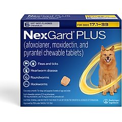 NexGard PLUS Chewables for Dogs, 17.1-33 lbs. (Gold Box) 6 Chewable Tablets (6-mos. supply)