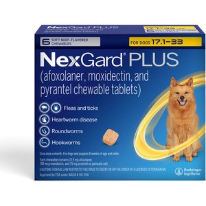 NexGard PLUS Chewables for Dogs, 17.1-33 lbs. (Gold Box) 6 Chewable Tablets (6-mos. supply)