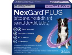 NexGard PLUS Chewables for Dogs, 33.1-66 lbs. (Purple Box) 6 Chewable Tablets (6-mos. supply)