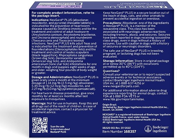 Show full view: NexGard PLUS Chewables for Dogs, 33.1-66 lbs. (Purple Box) 6 Chewable Tablets (6-mos. supply) slide 2 of 11