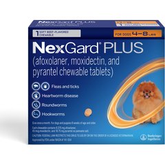 NexGard PLUS Chewables for Dogs, 4-8 lbs. (Orange Box) 1 Chewable Tablet (1-mo. supply)