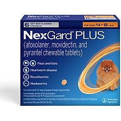 NexGard PLUS Chewables for Dogs, 4-8 lbs. (Orange Box) 6 Chewable Tablets (6-mos. supply)