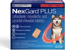 NexGard PLUS Chewables for Dogs, 66.1-132 lbs. (Red Box) 6 Chewable Tablets (6-mos. supply)