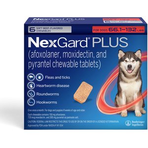 NexGard PLUS Chewables for Dogs, 66.1-132 lbs. (Red Box) 6 Chewable Tablets (6-mos. supply)