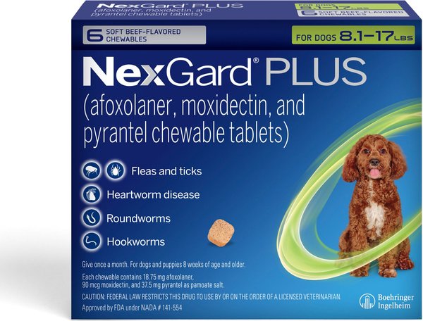 NexGard PLUS Chew for Dogs, 8.1-17 lbs. (Green Box)