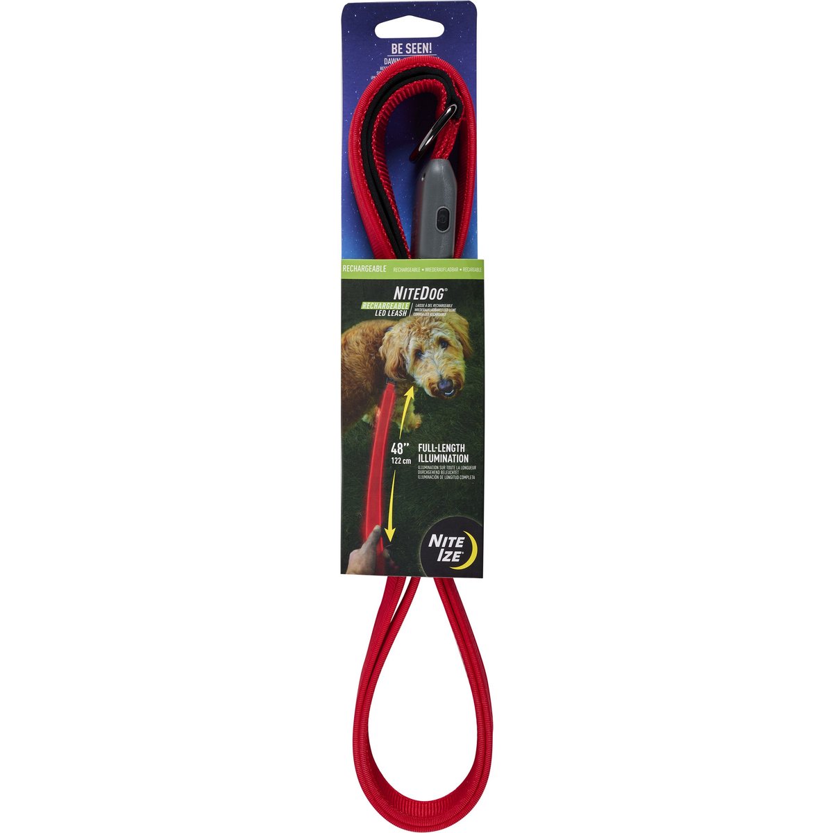 Nite Ize NiteDog Rechargeable LED Dog Leash, Red, 5-ft long, 1-in wide