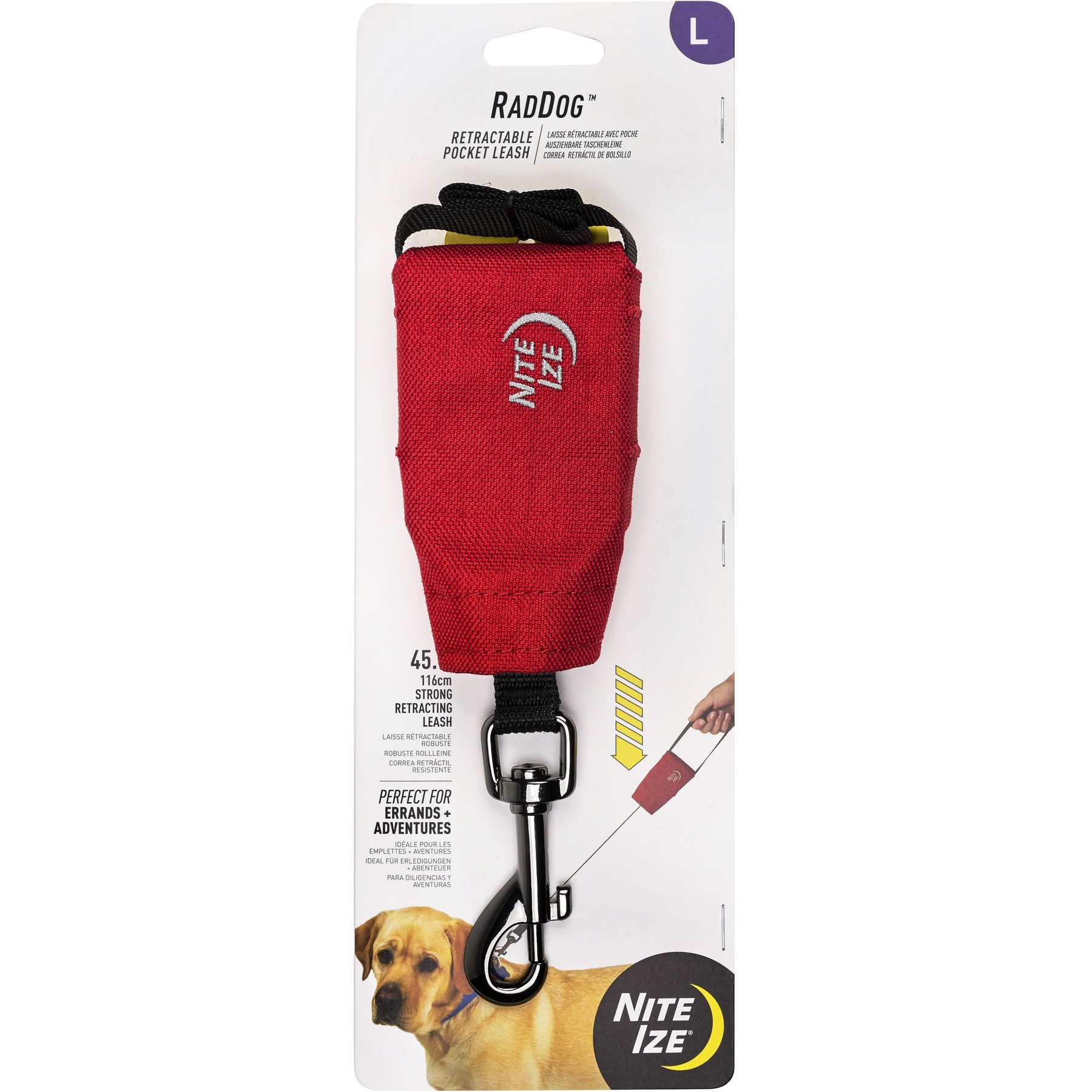 Nite Ize RadDog Retractable Pocket Dog Leash, Large: 45.7-in long, 1/8-in wide