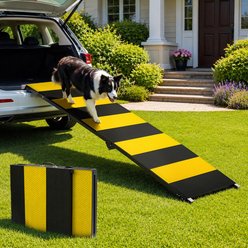 Niubya Heavy Duty Metal Frame Extra Long Dog Ramp for High SUVs, Black/Yellow, 91-in