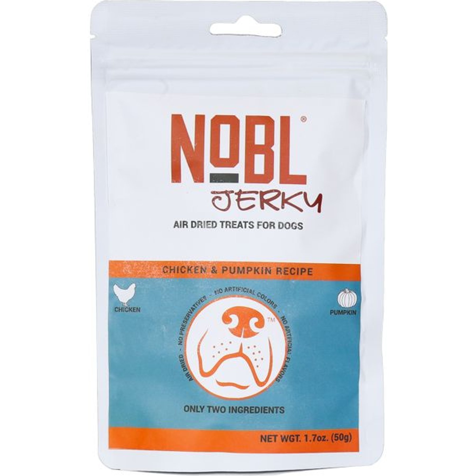 NOBL Air-Dried Adult Chicken & Pumpkin Grain-Free Jerky Dog Treats, 1.7-oz bag, 10 count