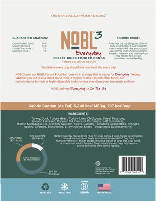 Show full view: NOBL Canine Everyday Grain-Free Turkey & Duck Freeze-Dried Dog Food, 16-oz bag slide 3 of 5