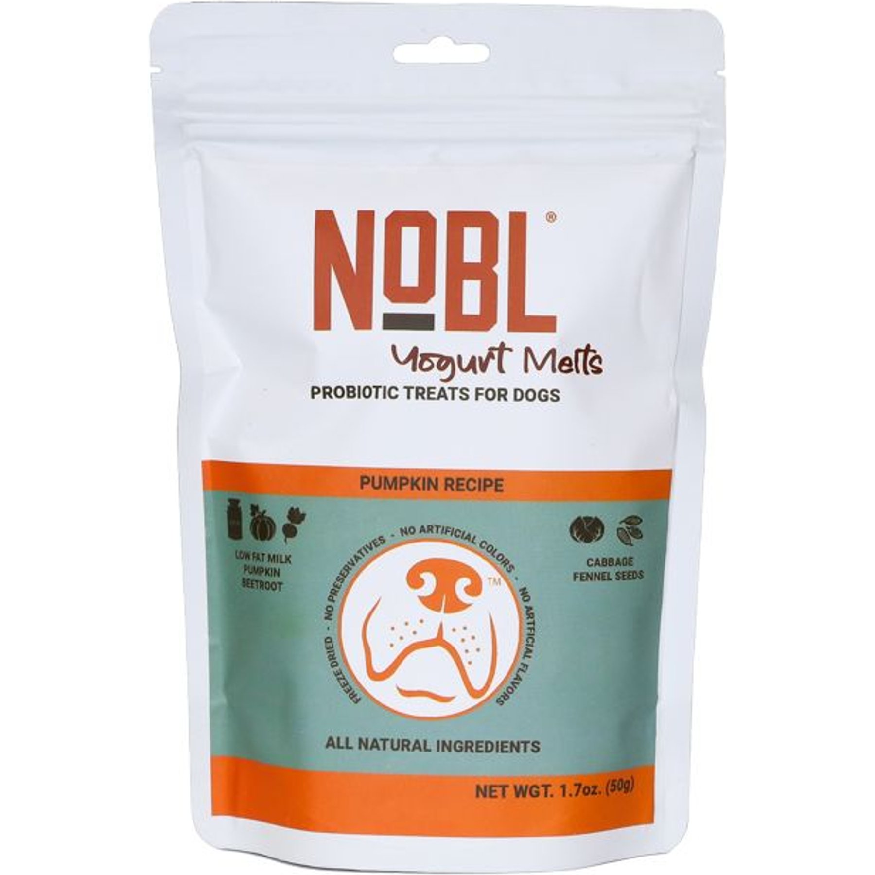 NOBL Yogurt Melts Probiotic with Pumpkin Dog Treat, 50-gram bag