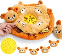 Nocciola 6-in-1 Bear Squeaky Plush Puzzle Dog Toy, Orange