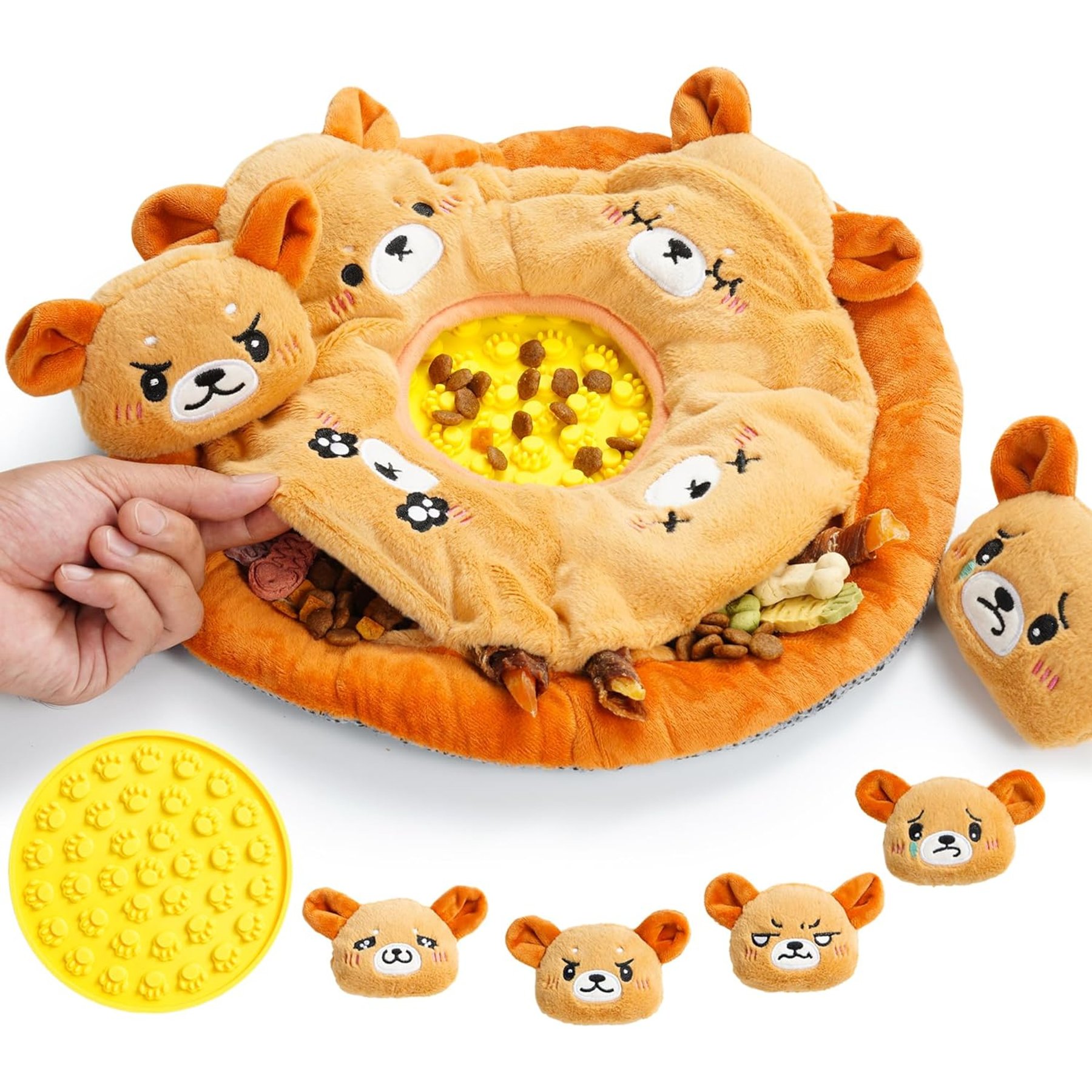 Nocciola 6-in-1 Bear Squeaky Plush Puzzle Dog Toy, Orange