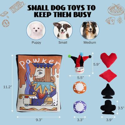 Show full view: Nocciola 8-in-1 Poker Hands Set Variety Pack with Crinkle Pawker Pouch Plush Squeaky Interactive Dog Toy, 7 count slide 2 of 9