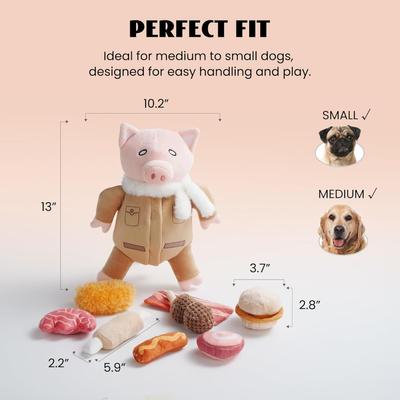 Show full view: Nocciola 9-in-1 Stuffed Puzzle Pork Food Squeaky Dog Toy, 9 count slide 7 of 9