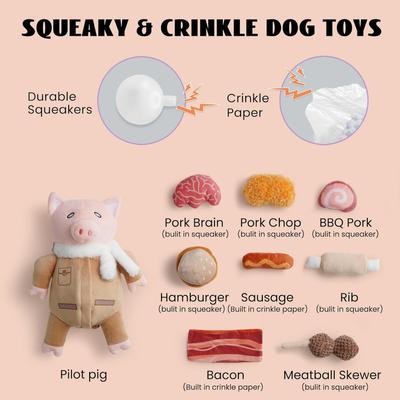 Show full view: Nocciola 9-in-1 Stuffed Puzzle Pork Food Squeaky Dog Toy, 9 count slide 3 of 9