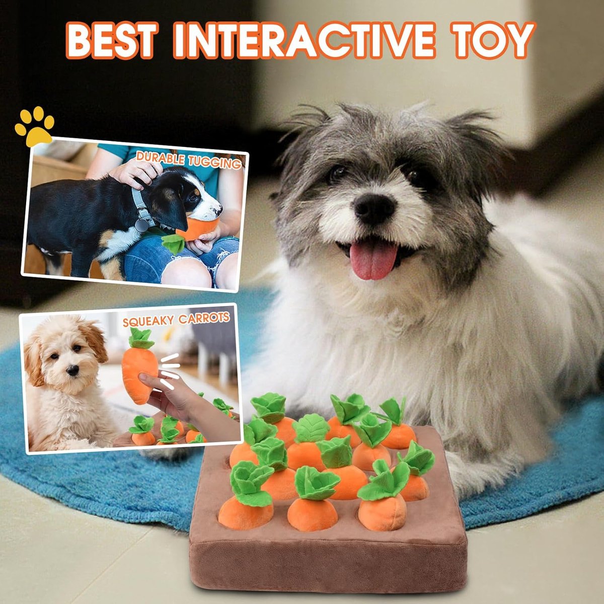 Nocciola 6-in-1 Bear Squeaky Plush Puzzle Dog Toy, Orange