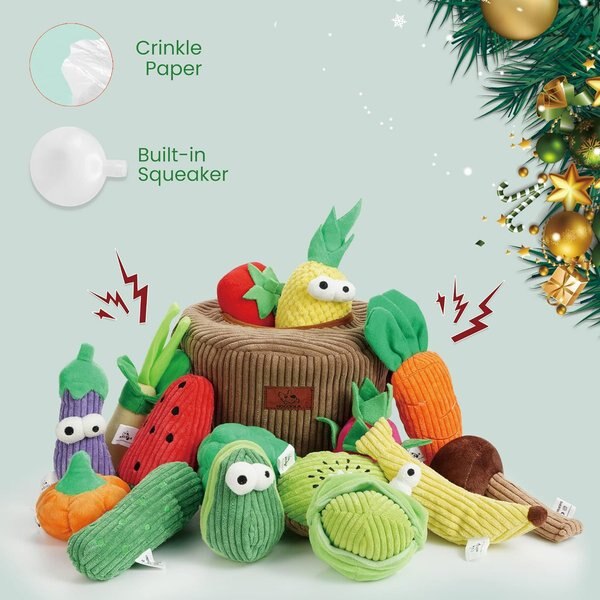 Nocciola Grocery Bag Variety Pack Crinkle Squeaky Interactive Plush Dog Toy, 15 count
