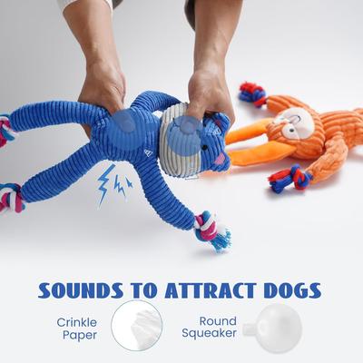 Show full view: Nocciola Interactive Squirrel & Frog Squeaky Dog Plush Toy with Crinkle Paper & Rope, 2 count slide 5 of 10