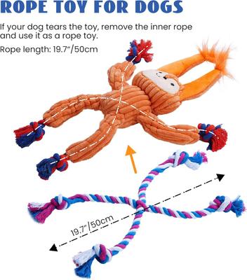 Show full view: Nocciola Interactive Squirrel & Frog Squeaky Dog Plush Toy with Crinkle Paper & Rope, 2 count slide 8 of 10