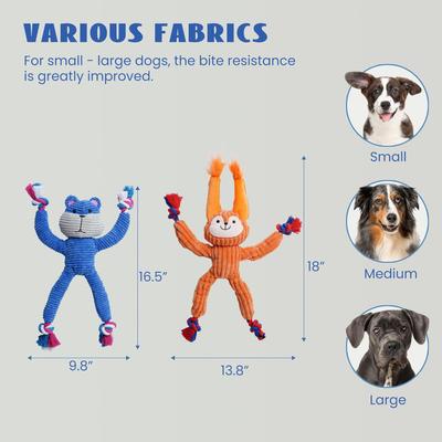 Show full view: Nocciola Interactive Squirrel & Frog Squeaky Dog Plush Toy with Crinkle Paper & Rope, 2 count slide 6 of 10