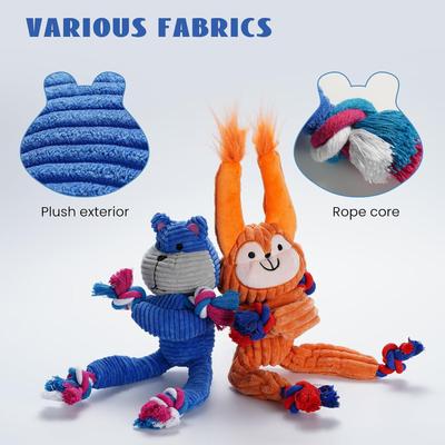 Show full view: Nocciola Interactive Squirrel & Frog Squeaky Dog Plush Toy with Crinkle Paper & Rope, 2 count slide 3 of 10