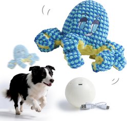 Nocciola Interactive Tug-of-War Octopus-Shaped USB Rechargeable Jumping Plush Dog Toy, Blue