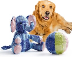 Nocciola Patchwork Pals Elephant & Ball Variety Pack Tough Squeaky Interactive Dog Toy, Grey, 2 count