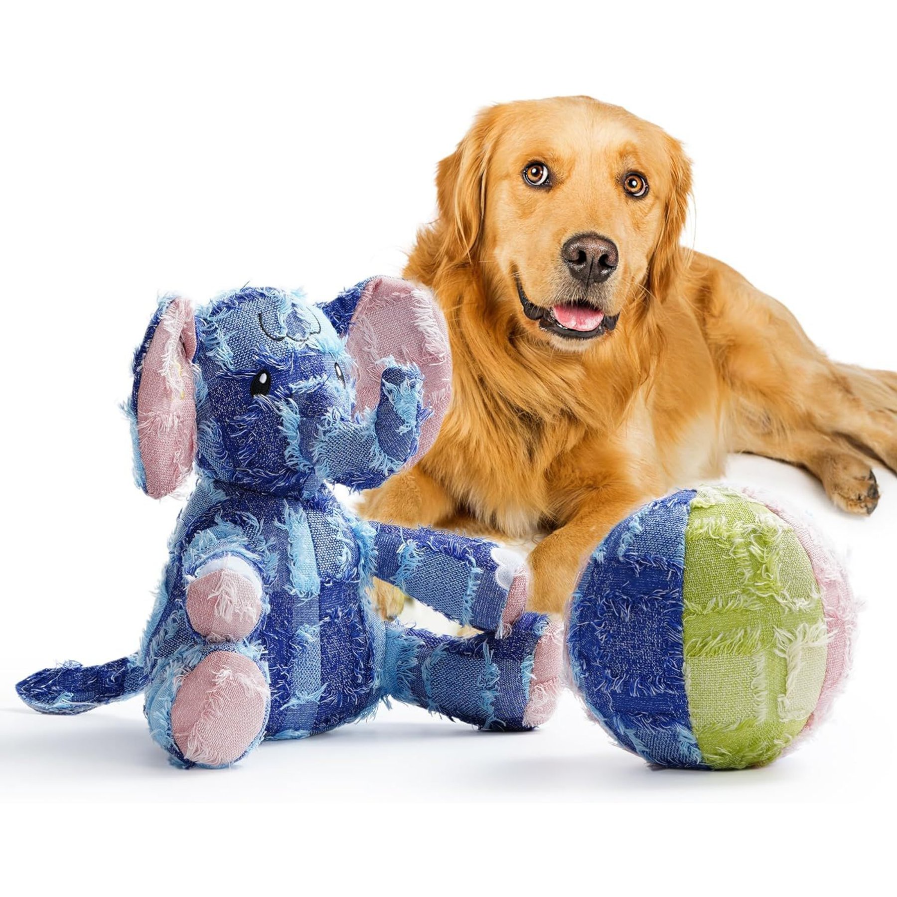 Nocciola Patchwork Pals Elephant & Ball Variety Pack Tough Squeaky Interactive Dog Toy, Grey, 2 count