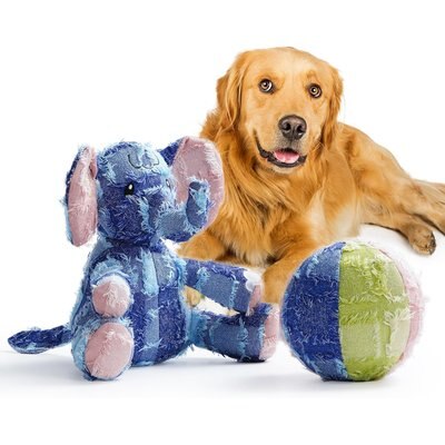 Nocciola Nocciola Patchwork Pals Elephant & Ball Variety Pack Tough Squeaky Interactive Dog Toy, Grey, 2 count