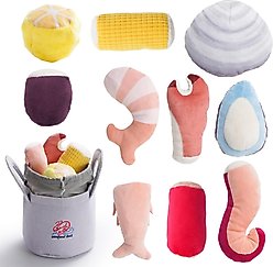 Nocciola Plush Squeaky Seafood Boil with Pot Dog Toy with Crinkle Paper, 10 count