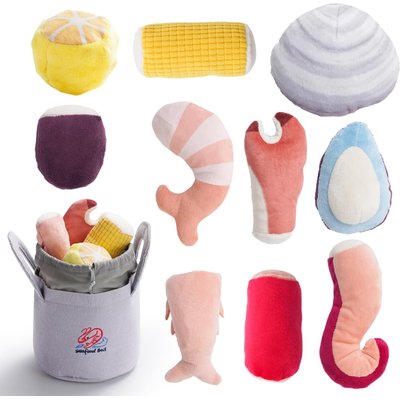 Nocciola Nocciola Plush Squeaky Seafood Boil with Pot Dog Toy with Crinkle Paper, 10 count