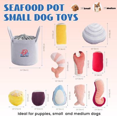Show full view: Nocciola Plush Squeaky Seafood Boil with Pot Dog Toy with Crinkle Paper, 10 count slide 2 of 9