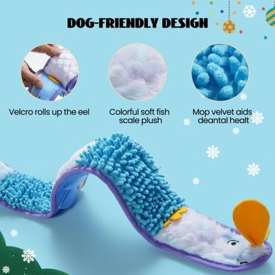 Show full view: Nocciola Ribbon Eel Snuffle Squeaky Stuffing-Free Dog Plush Toy, Blue slide 5 of 9
