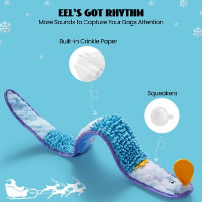 Show full view: Nocciola Ribbon Eel Snuffle Squeaky Stuffing-Free Dog Plush Toy, Blue slide 2 of 9