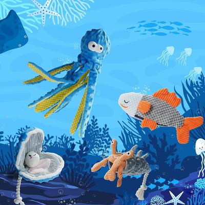 Show full view: Nocciola Sea Creatures Octopus Shark Crab Mussel Variety Pack Crinkle Squeaky Dog Toy, 4 count slide 5 of 9