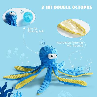 Show full view: Nocciola Sea Creatures Octopus Shark Crab Mussel Variety Pack Crinkle Squeaky Dog Toy, 4 count slide 2 of 9