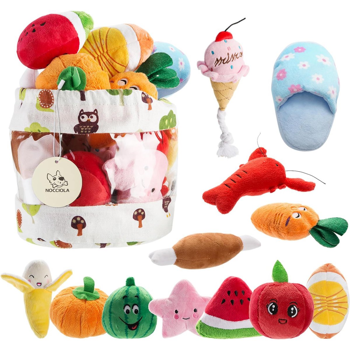 Nocciola Variety Pack Squeaky Interactive with Takeout Bag Dog Toy, 12 count