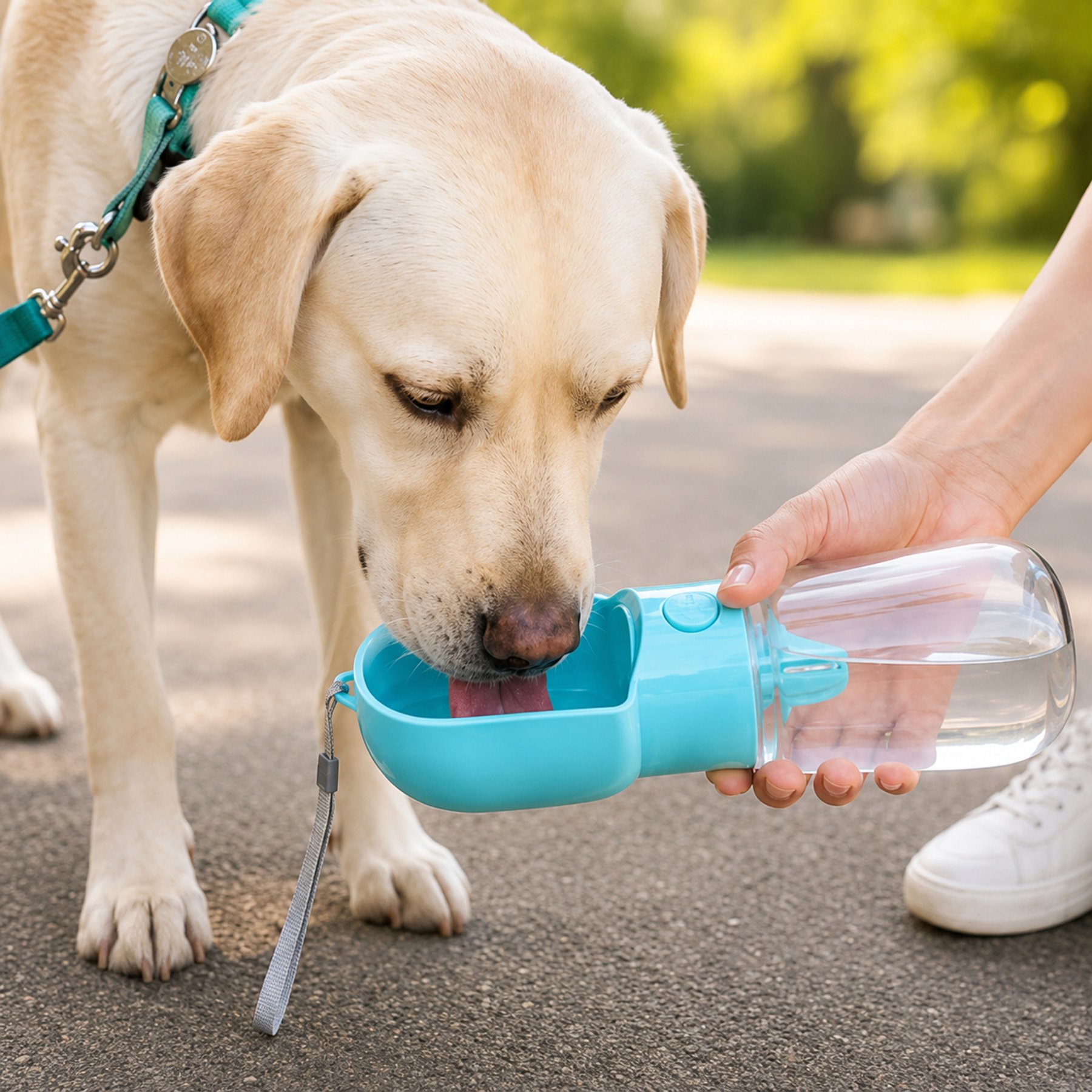 NonoPets 2-in-1 Leak-Proof Travel Dog Food Storage & Water Bottle, Blue