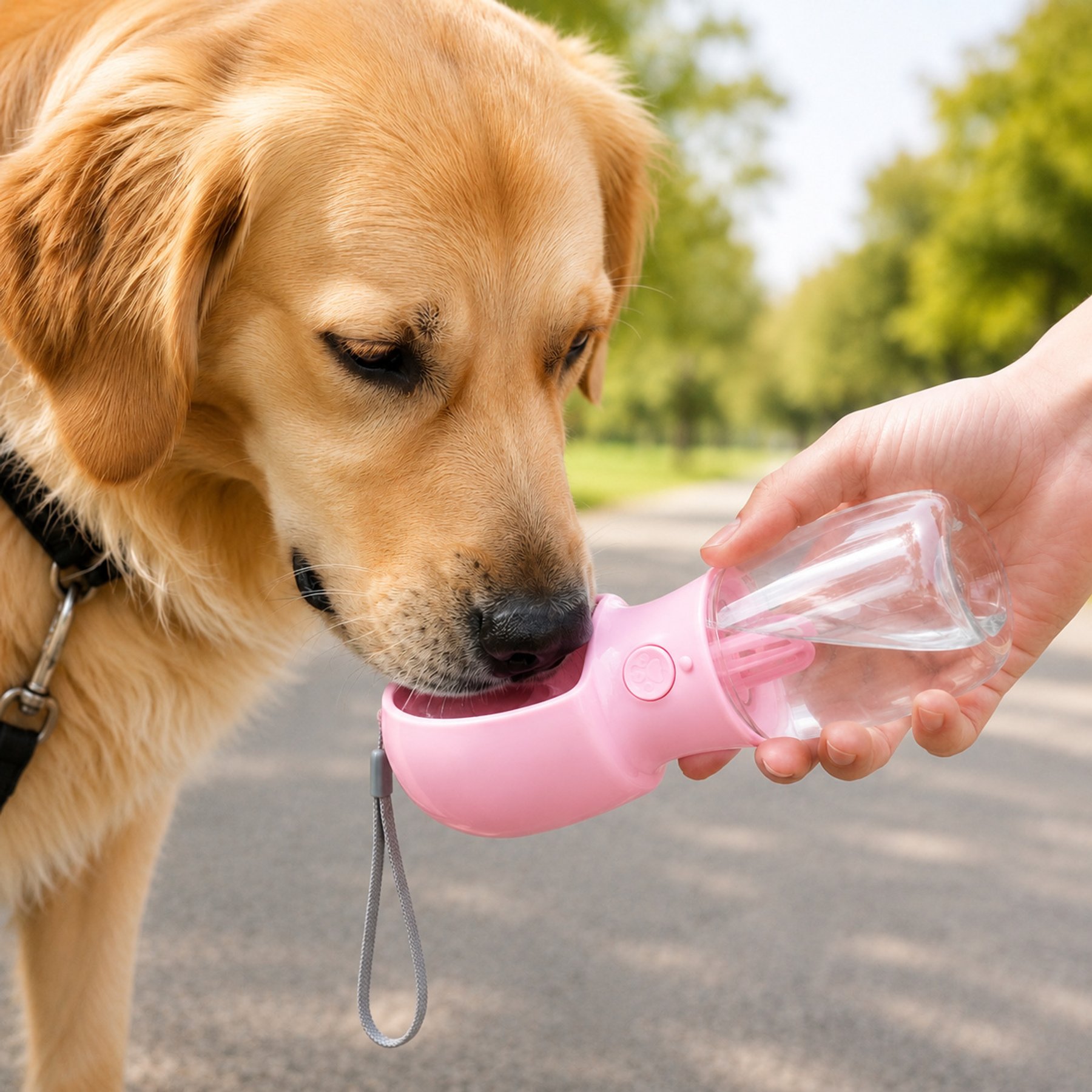 NonoPets 2-in-1 Leak-Proof Travel Dog Food Storage & Water Bottle, Pink