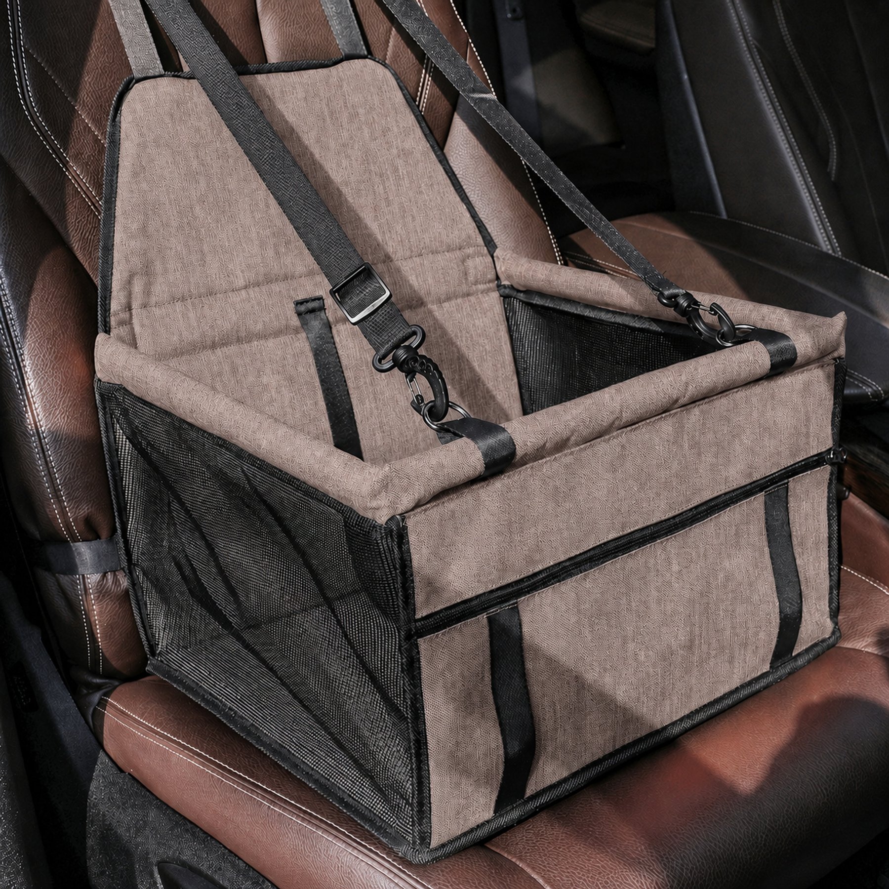 NonoPets 2-in-1 Reinforced Dog & Cat Car Booster Seat, Brown