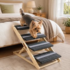 NonoPets 3-in-1 Foldable & Adjustable Wooden Dog Ramp & Stairs