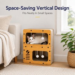 NonoPets 3 Tier Wooden Scratching Condo Indoor Furniture Board Interactive Play Hideout Novelty Covered Cat House slide 2 of 8