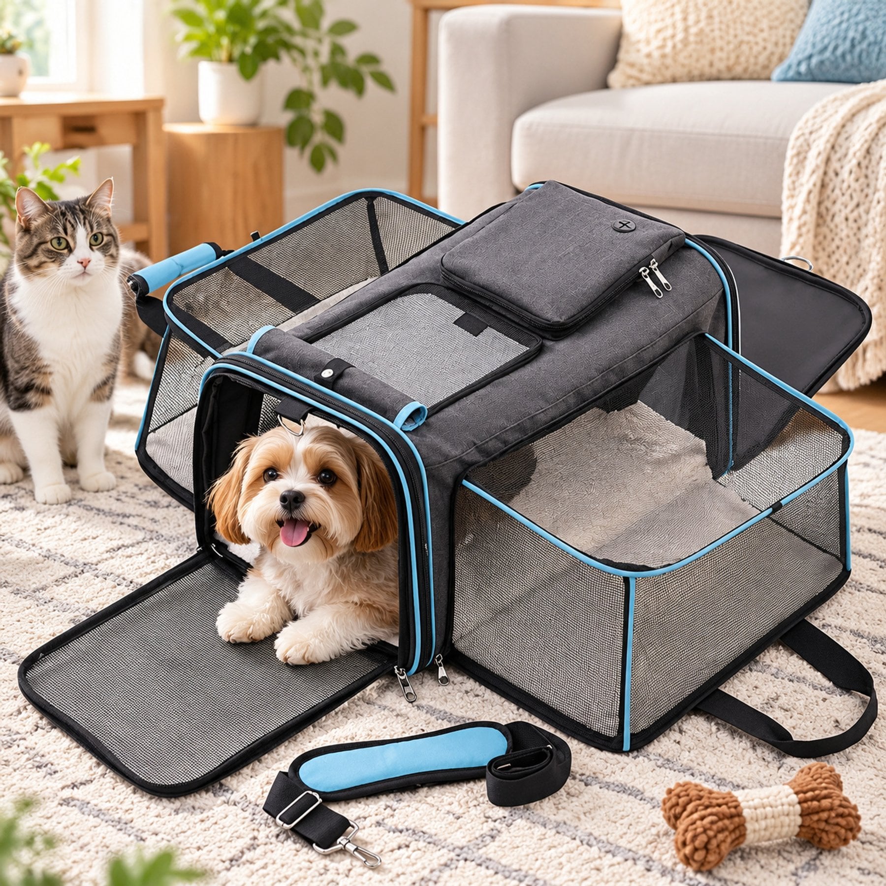 NonoPets 4-Way Expandable Airline Approved Dog & Cat Carrier, Blue