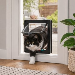 NonoPets 4-Way Locking Weatherproof Interior & Exterior Durable Plastic Frame Walk Through Dog & Cat Flap Door with Magnetic Close & Brush Strip Seal, Black, Large