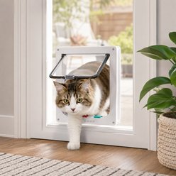 NonoPets 4-Way Locking Weatherproof Interior & Exterior Durable Plastic Frame Walk Through Dog & Cat Flap Door with Magnetic Close & Brush Strip Seal, White, Large